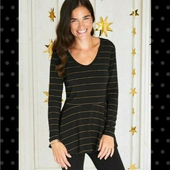 Matilda Jane Striped Black Gold Peplum Top MAMA - Picture 1 of 10